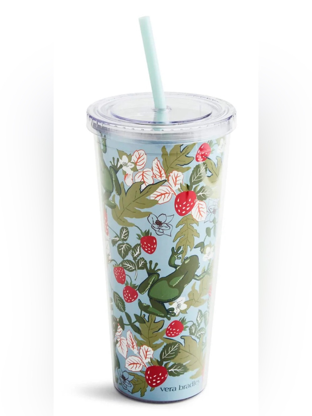 Vera Bradley 24oz Frogberry Garden Blue Acrylic Tumbler Cup with Straw 24 oz